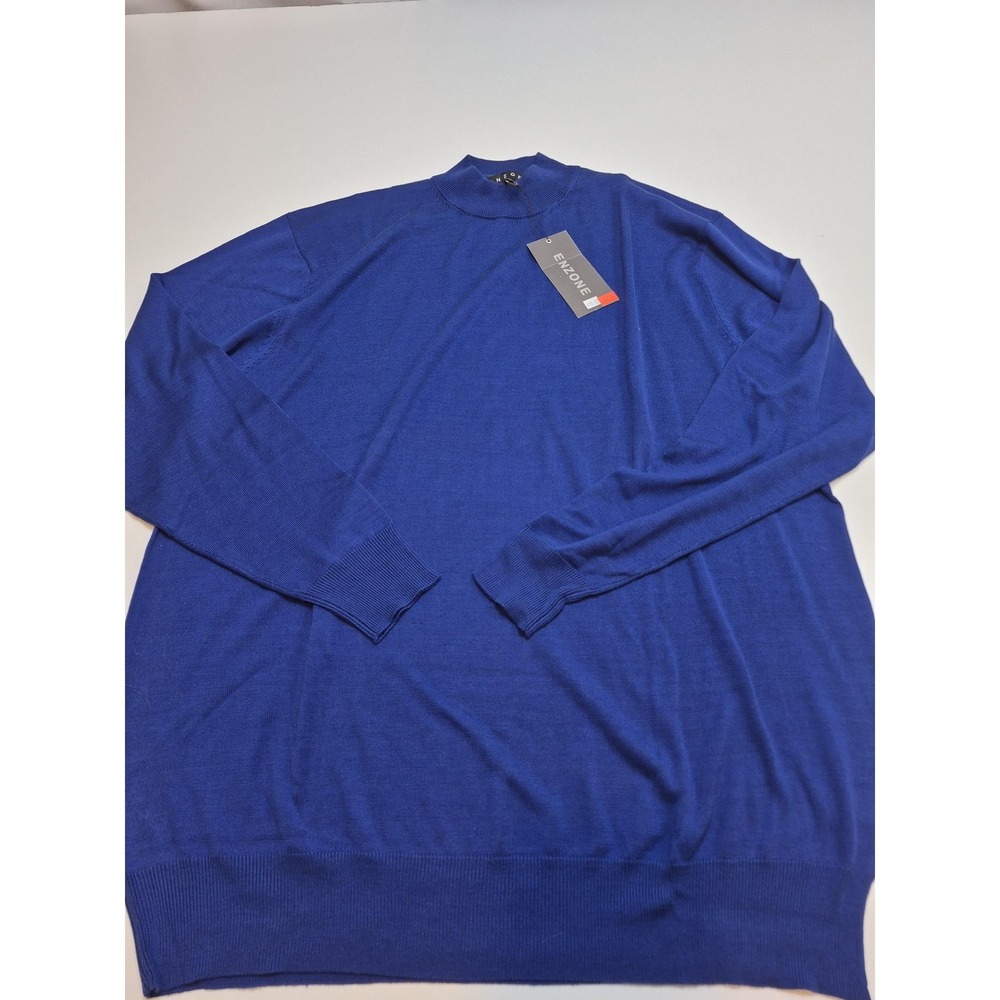 ENZONE Sweater Mens 3XL Blue Silk Cotton Mock Neck Lightweight Knit Pullover